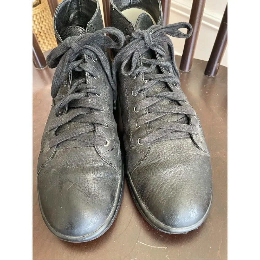 Eileen Fisher Game 2 Black Tumbled Nubuck Leather High Top Sneaker 7